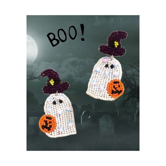 HALLOWEEN🎃BUNDLE Dashing Diva Gloss 32 Gel Nail Strips & Beaded Ghost Earrings - Picture 3 of 5